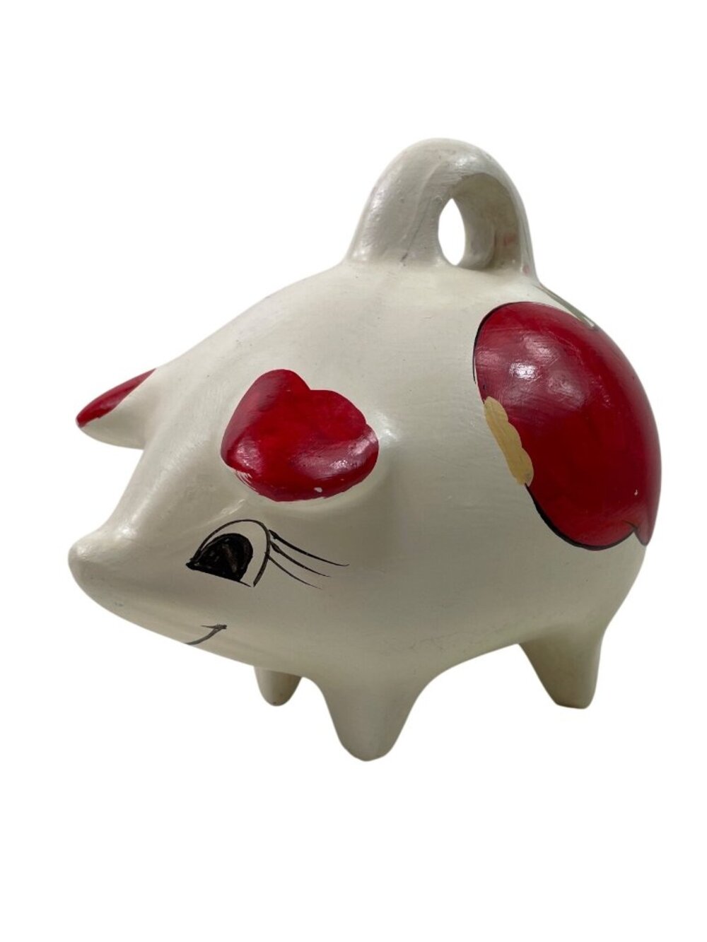 Arhaus Hand-Painted Ceramic Piggy Bank With Apple Design White & Red